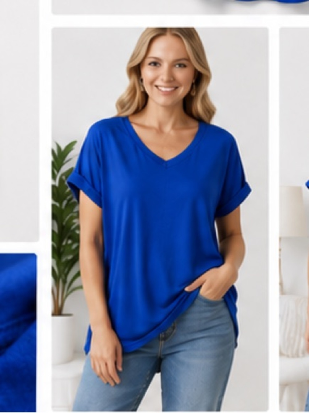 Zenana Outfitters Royal Blue V-Neck Dolman Tunic Tee